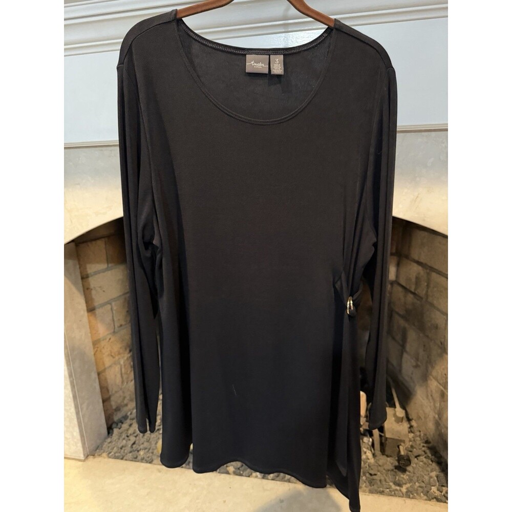 Chico's Travelers Black Gathered Asymmetric Hem Long Sleeve Tunic Size 3 (XL)